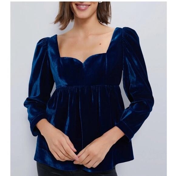 HYACINTH HOUSE Tops - Tuckernuck Hyacinth House Sapphire Velvet Sweetheart Sue Blouse Small S